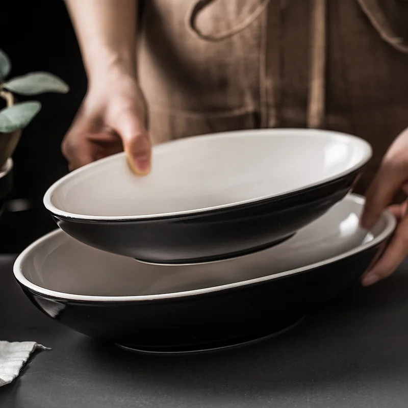 

Nice new design household Oval fish dishes glaze porcelain deep dinner plate dinnerware sets For Wedding Hotel Ceramic Tableware