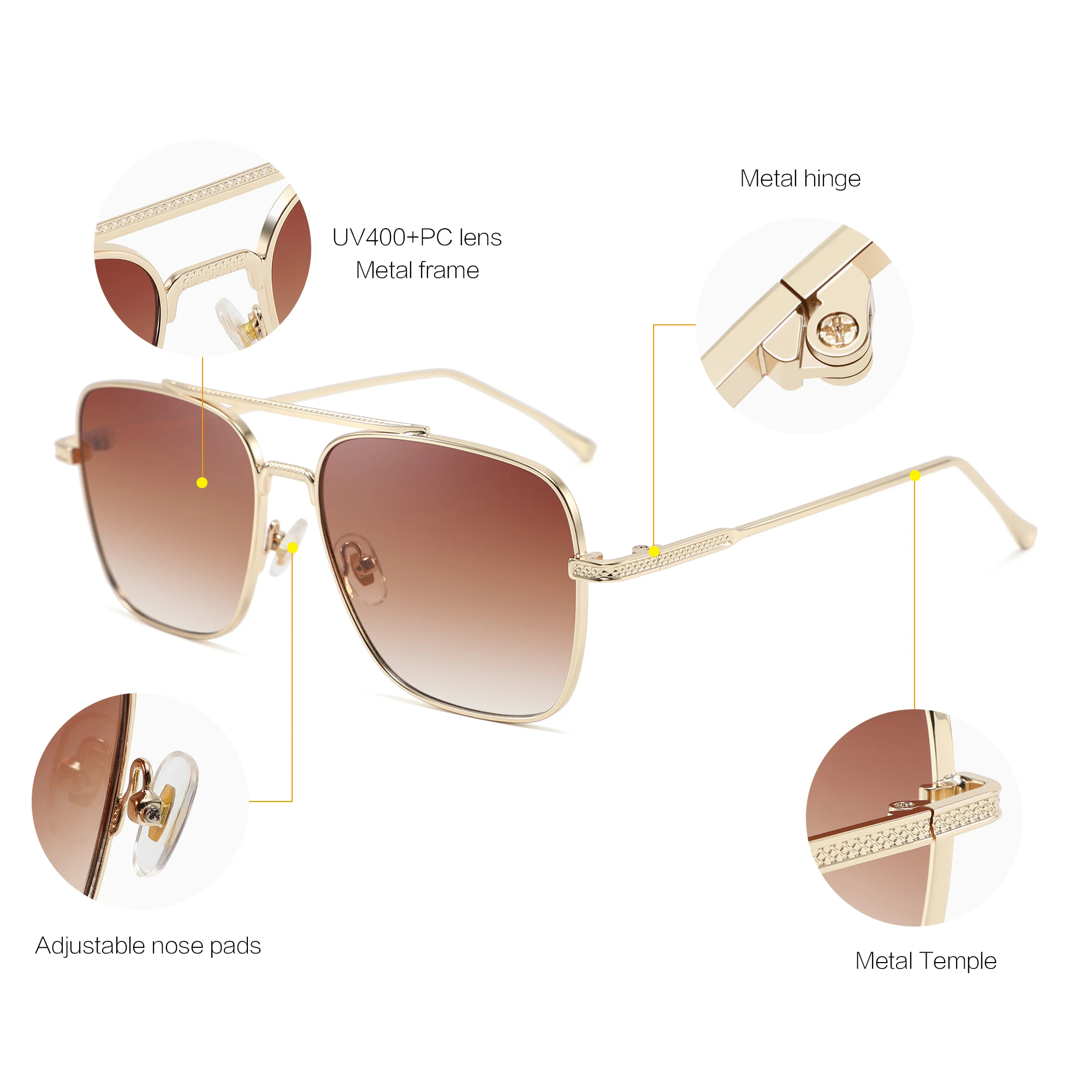 

CONCHEN 2023 new arrivals branded sun glasses men square design competitive price gold frame sunglasses