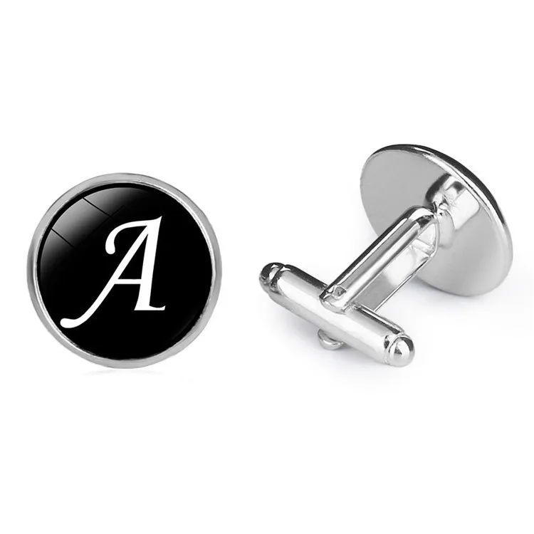

Custom men cufflinks 26 letters A to Z gemstone French style cufflinks