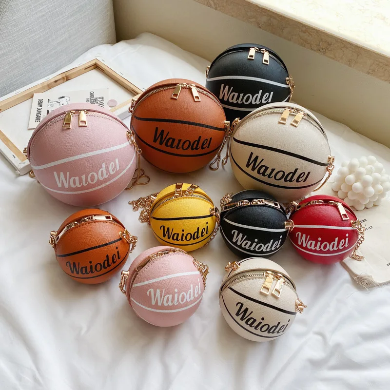 

Hot Sale Mom and Me Basketball Purse PU Leather Ball Shoulder Handbags Fashion Design Lovely Girls Bag For Kids, 10colors