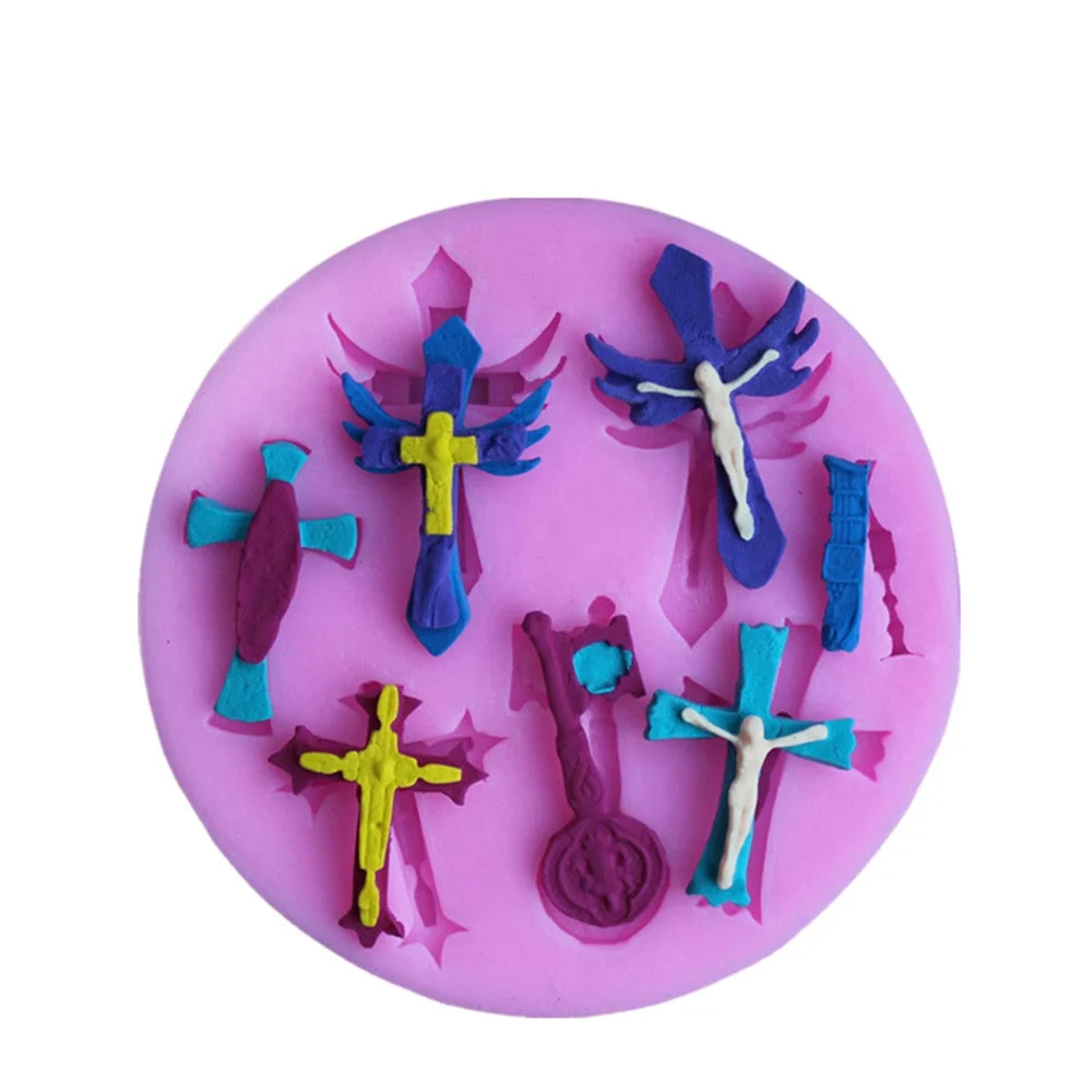 

3D Jesus Cross Shape Embossed Liquid Silicone Cake Mold Fondant Decorating Tool DIY Kitchen Cookware Biscuits Chocolate Tools, Grey,pink