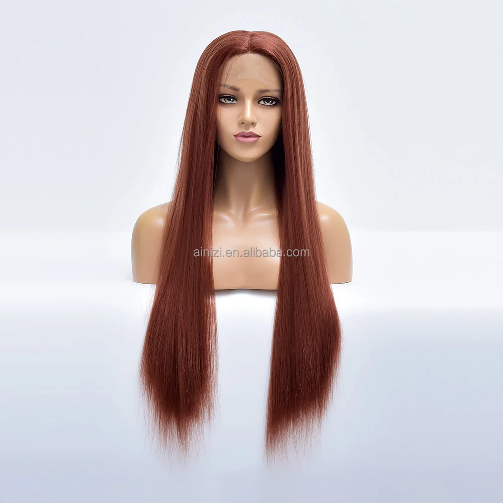 

Ainizi wholesale great quality fast shipping heat resistant 26'' straight colored synthetic lace front wigs