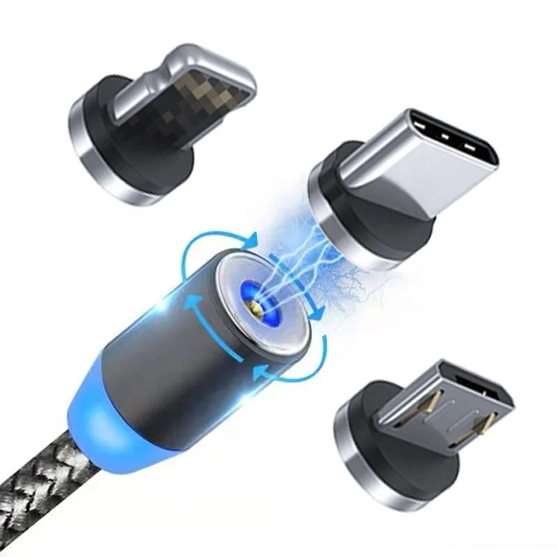 

3 in 1 Nylon Braided Magnetic Charging Cable Fast Charging Absorption USB Cable with Charging Indicator, Black,red