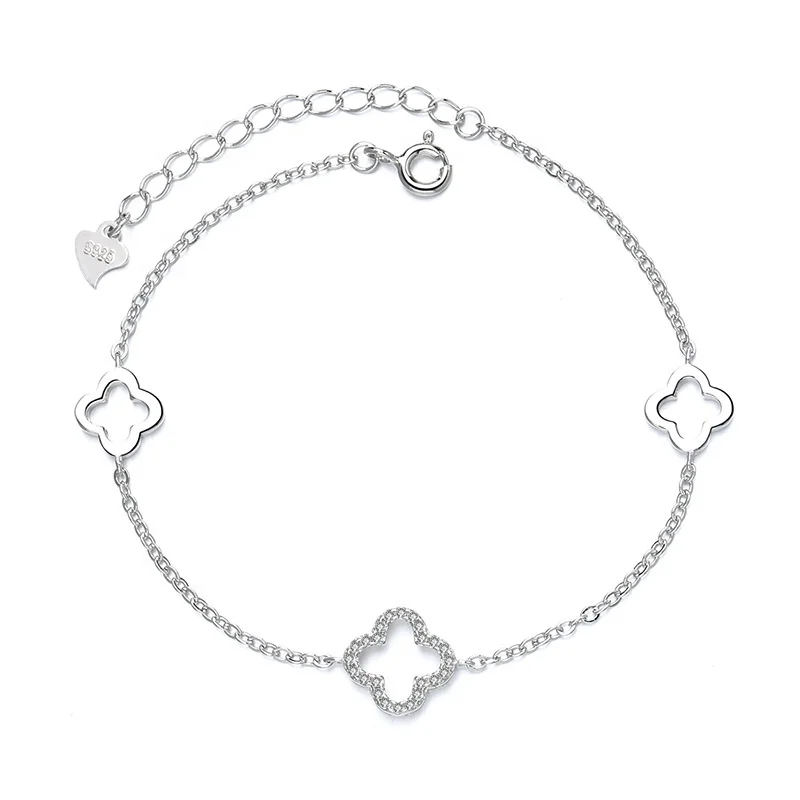 

Lead And Nickel Free Jewelry Cheap Wholesale Price 925 Sterling Silver Women Clover Bracelet, White