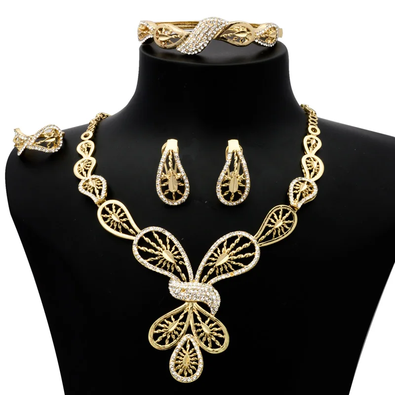 

Fashion luxury european brazilian gold bracelet earring cubic zirconia big necklace arab african gold bridal jewelry sets