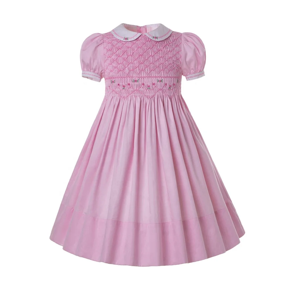 

Pettigirl 2021 New Summer Girls Boutique Dresses Pink Embroidered Smocked Dress For Kids Age 2 To 12 Year