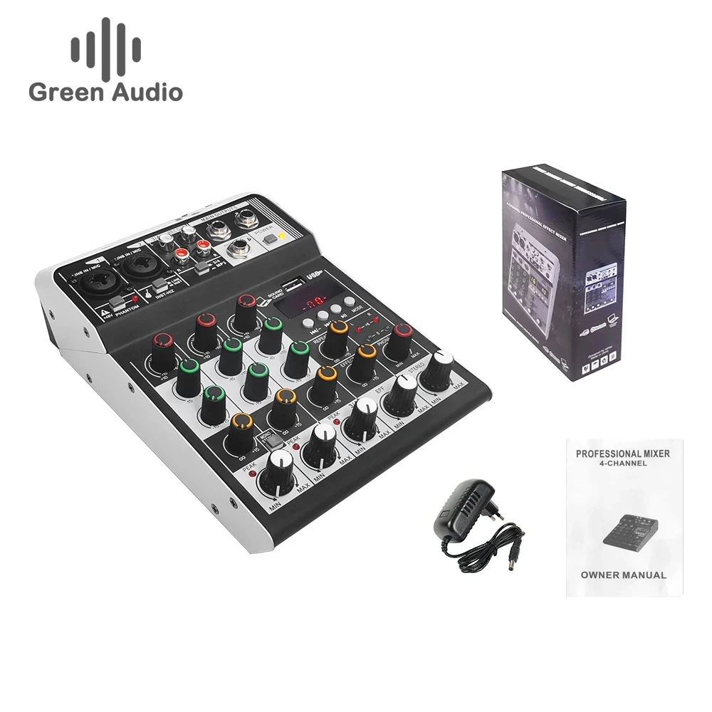 

GAX-MF4 DJ mixer usb 4 Channels mixer console Best Price Audio Mixer Mini Family KTV 48v USB/BT Effects Record