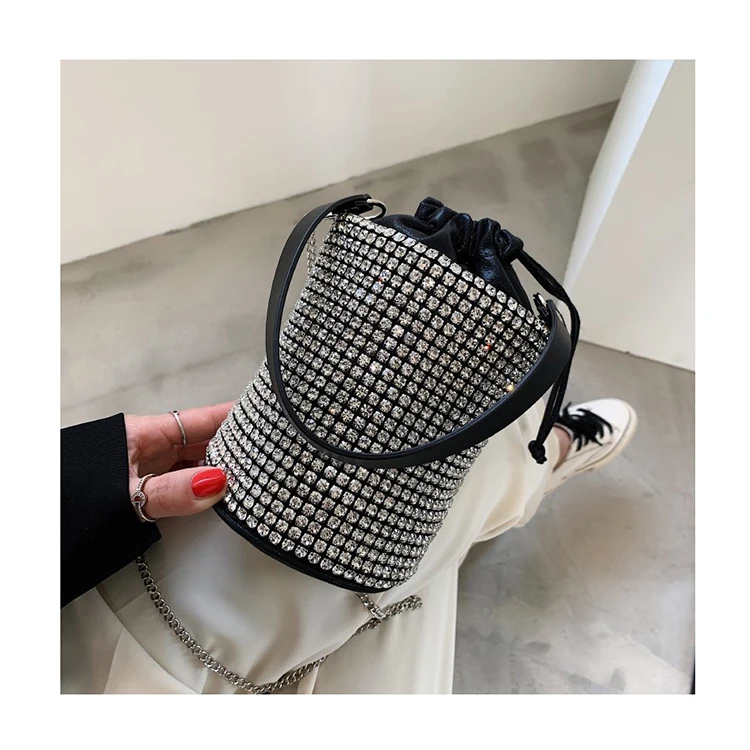 

Luxury Diamonds Bucket Bags Wedding Party Evening Chain Crystal Crossbody Bag Shining Rhinestone Purses Ladies Clutch Handbags