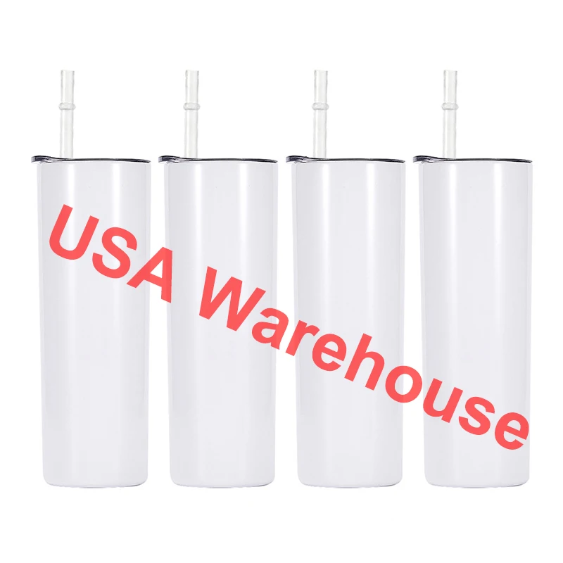 

US Warehouse Bulk 20oz 20 oz Skinny Straight Slim White Heat Press 20 Ounce Stainless Steel Sublimation Blank Tumbler With Box, Multi-color