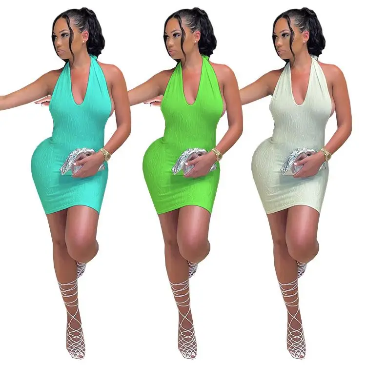 

New arrival Sexy Women Backless Halter Dress Sleeveless Short Mini Dress Girl