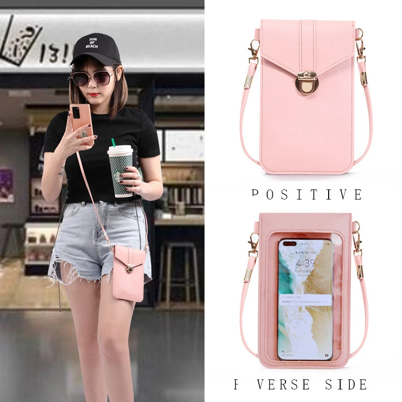 

ladies waist touchable crossbody sling women leather touchscreen bag quilted transparent cartoon cell phone purse touch screen, 8 colors