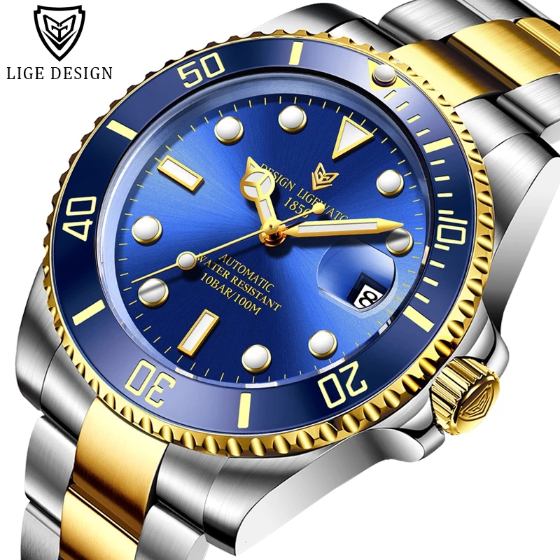 

High Quality Fashion Mens Wrist Stainless Steel Waterproof Watch Luxury Wristwatch Automatic Mechanical Watches, 5 colors