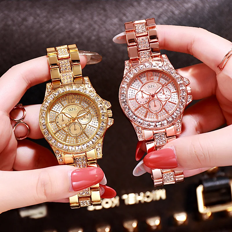 

DZG new gold quartz watch fashion casual rhinestone alloy montre femme
