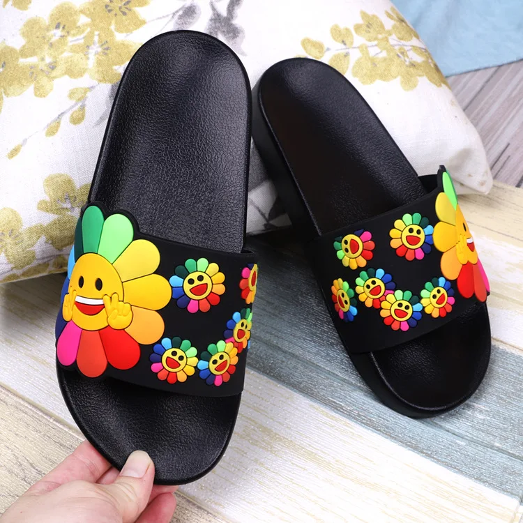 

Wholesale fashion summer bath shower smile smiley slip on sunflower face ladies slides slippers for women, Pictures