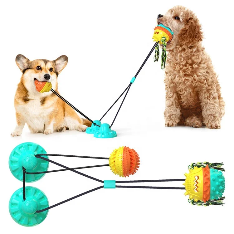 

Double Suction Cup Dog Toy Interactive Tooth Clean Dog Chew Toy TPR Rope natural rubber dog toy squeaky, Colorful