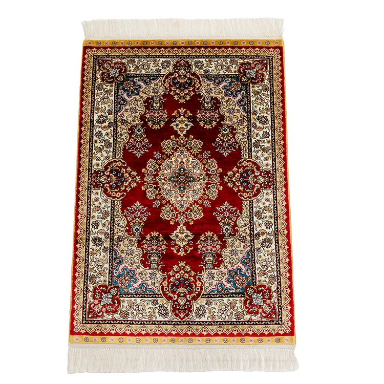 

2x3ft traditional Persian design Red 100% handmade silk carpet