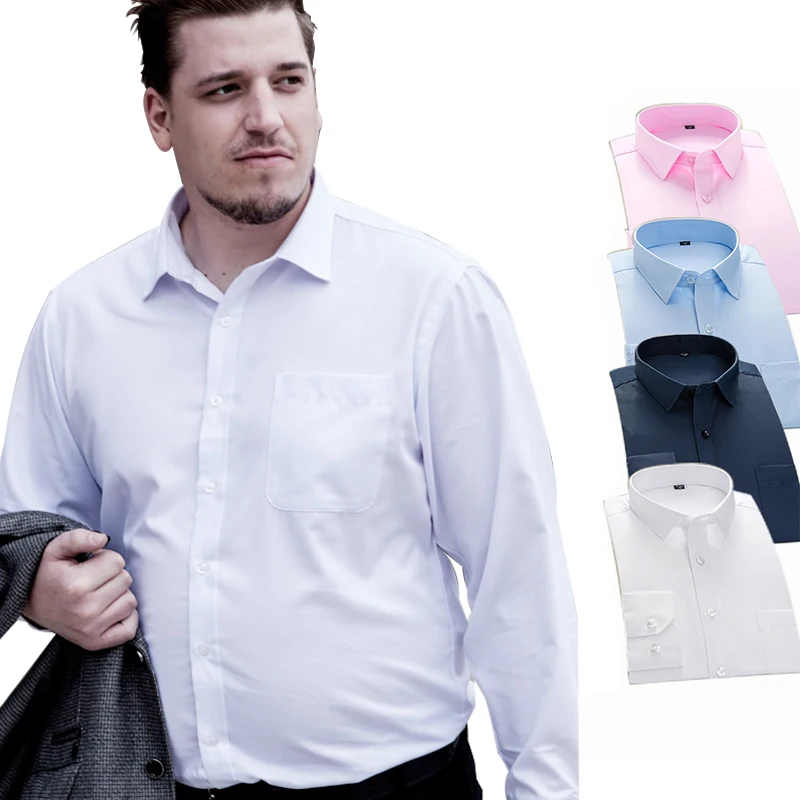 

8XL White Soft Shirts Set Oversized Men Business Casual Plus Social Dress Shirt Large Size Long Sleeved Shirt Cotton