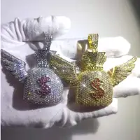 

Big Size Hip Hop AAA CZ Zircon Stone Pendant Necklace Setting Bling Iced Out Angel Wing US Dollar money Pendant Necklace