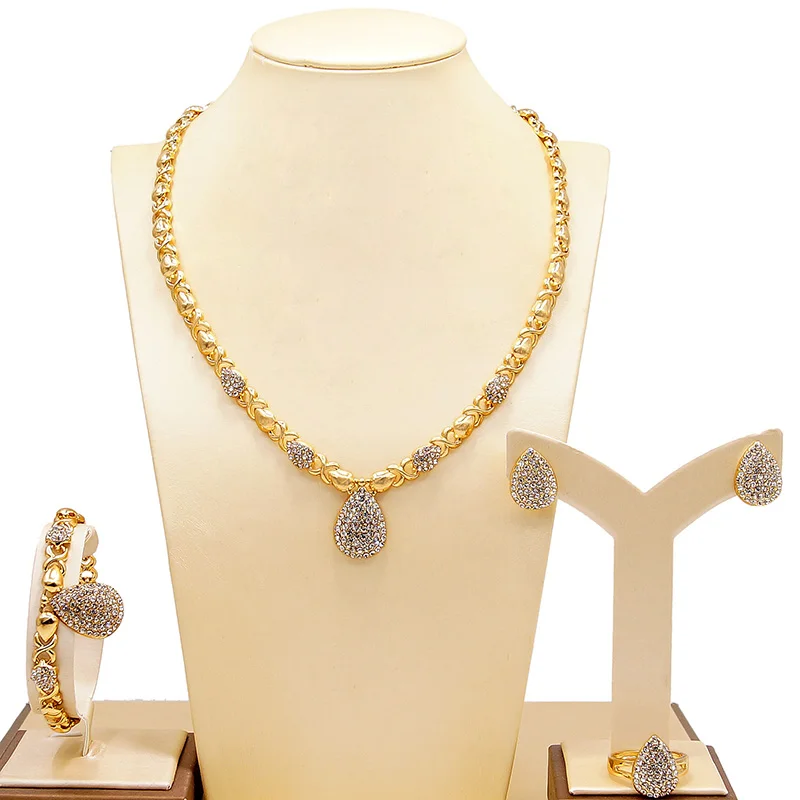 

Yulaili XOXO New Design American Hot Sale high quality X water drop 18 K gold plated jewelry set