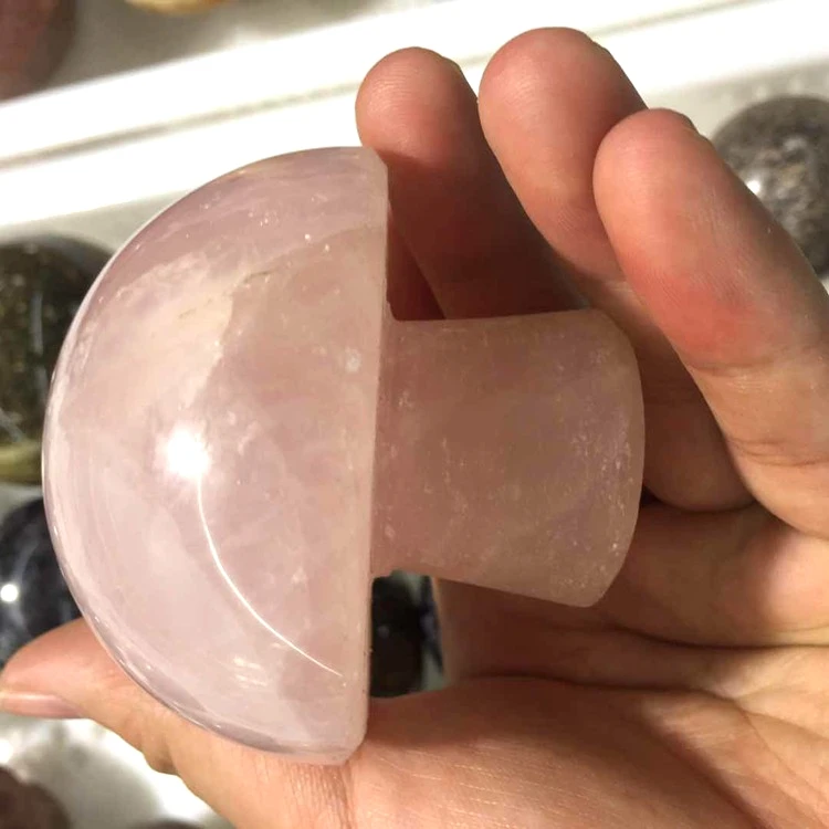 

Natural hand carved crystal mushroom folk crafts reiki gemstone crystal rose quartz mushroom, Pink