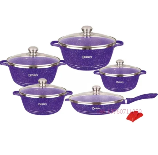 

Dessini 12Pcs Maifan Stone Pot Graphic Cards Non-Stick Cookware Set Aluminum Gift, Wine red, pink, blue, green, red, gold, brown, dark purple, black