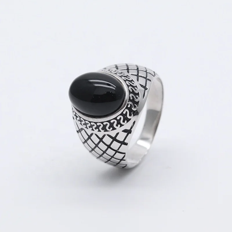 

DIFEIYA Black Onyx agate Rings for men Gemstone rings 925 Sterling Silver Ladies Men's rings from italy