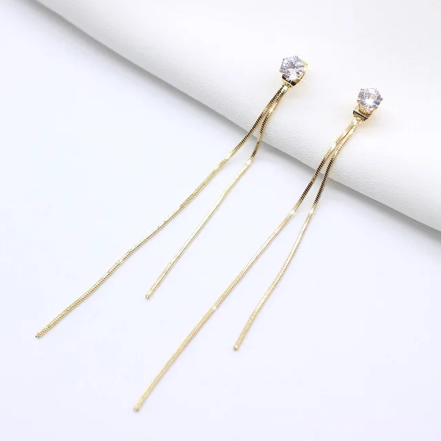 

JUJIE Jewelry Fashion Gold Plated Tassel Drop Stone Long Earring For Women, Silver/gold/rose gold