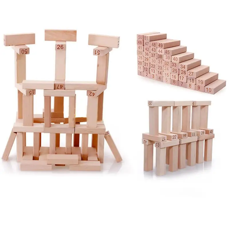 

2019 Hotsale 51 Pcs/set Quality Beech Wooden Tower Wood Building Blocks Domino Game toy Kids Gift Developmental Toys