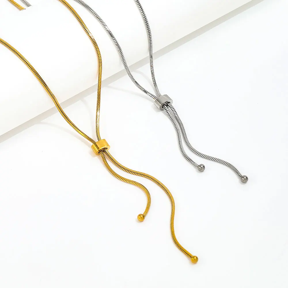 JOOLIM Ready to Ship High End 18k Gold Plated Stainless Steel Pulling Type Square Snake Chain Necklace Fashion Jewelry
