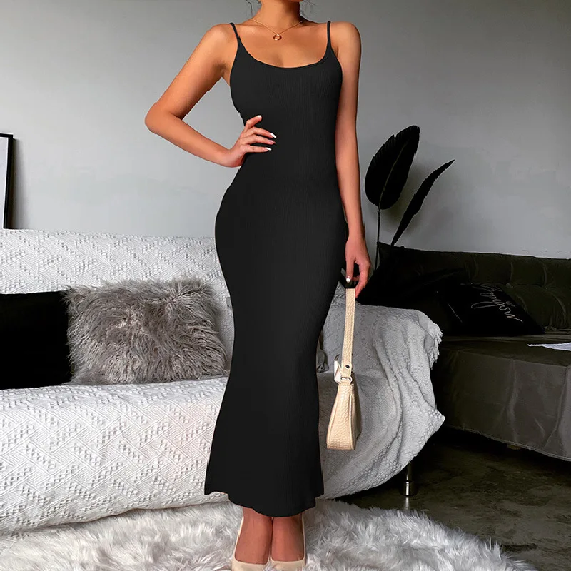

2021 new arrivals summer collection spaghetti strap design women knit casual dresses