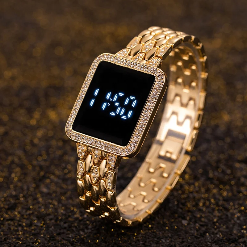 

China made genuine fashion bracelet led watch for lady women luxury watch diamond bezel electronic watch