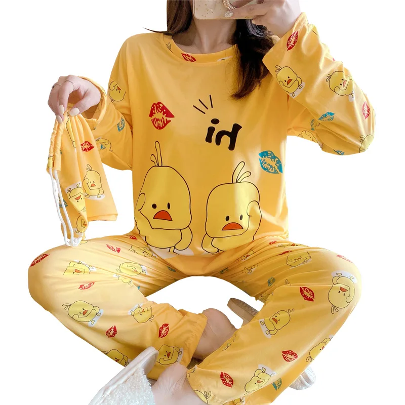 

Bag Pajamas Women's Long-Sleeved Casual Korean-Style Cute Homewear Set Spring and Autumn Loose Three-Piece Bag Pajamas