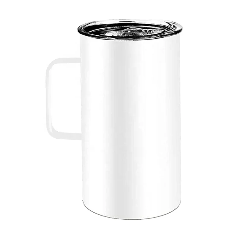 

White Sublimation Blank Fatty Tumbler Stainless Steel Travel Mug 20oz Coffee Mug with Handle and Lid, Customized colors