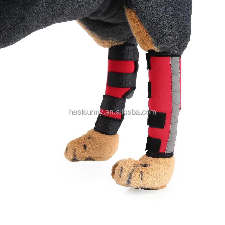 

New Legs Wrap Injury Recover Protector Adjustable Dog Knee Brace Pet Knee Pads, Black red blue