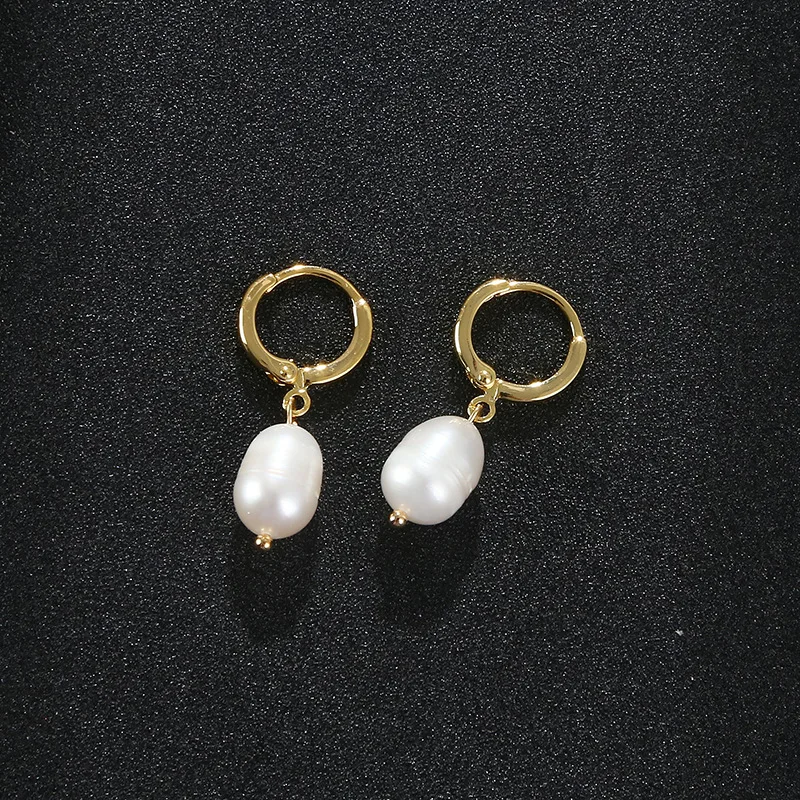 

G2150 Fashion Jewelry Baroque Fresh Water Pearl Drop Earrings 18K Gold Plated Huggie Hoop real Pearl Earring for Women Girls