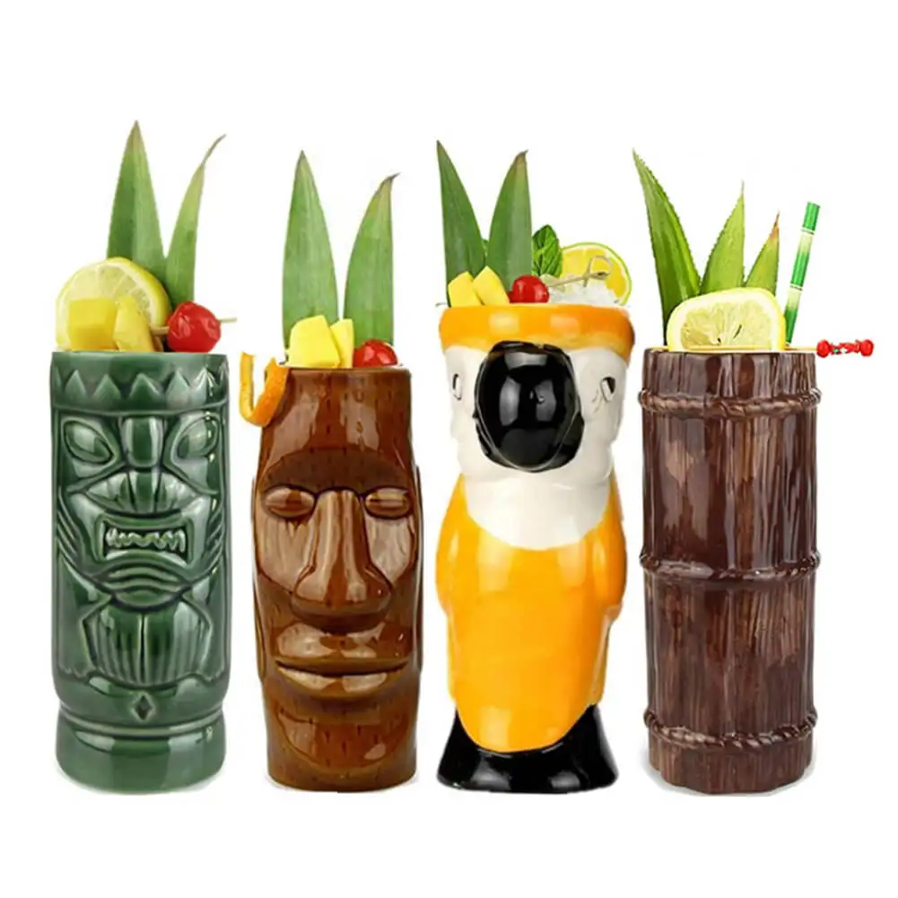 

Tiki Mugs Set Ceramic Cocktail Mugs Glasses Drinks Cups Hawaiian Party Barware