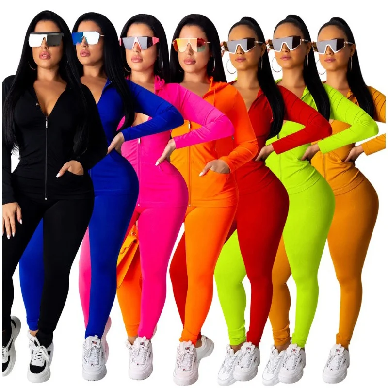 

2020 Wholesale Fashion Casual Outfit Autumn 2 Two Piece Set Women Fall Winter Clothing For Women, Black,red,yellow,orange,green,rose,blue,gray,dark yellow