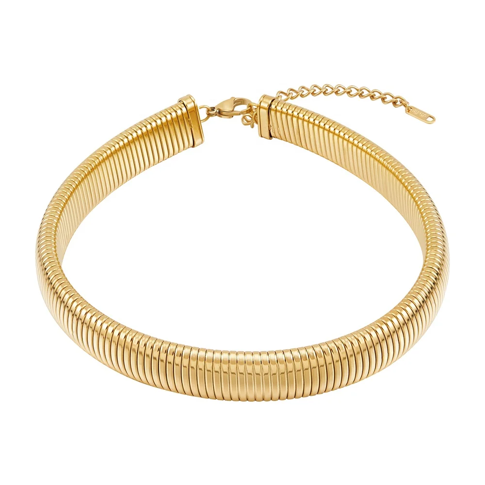 

Latest 18K Gold Plated Stainless Steel Jewelry Width 16mm Elastic Thick Snake Chain Collar For Woman Party Punk Necklace P233384