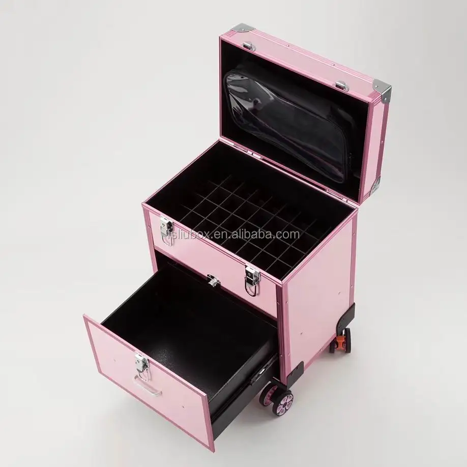 Professional Trolley Makeup Case With Drawer Beauty Storage Case With