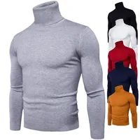

Solid color slim fit autumn winter casual knitted pullovers turtleneck sweater for men
