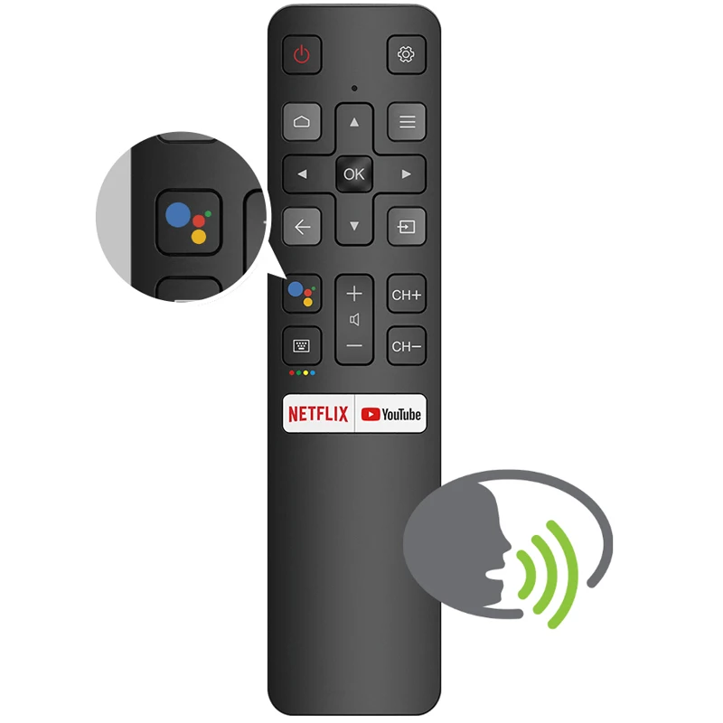 

2021New Original RC802V FNR1 Voice Remote Control For TCL Android 4K Smart TV Netflix YouTube 49P30FS 65P8S 55C715 49S6800 43S43, Black