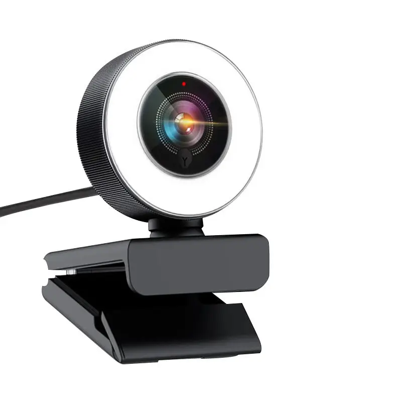 

OEM PC Camaras Webcam USB Video Chat LED Light Stream ROHS Webcamera Full HD 2K 4K Ring Light Webcam