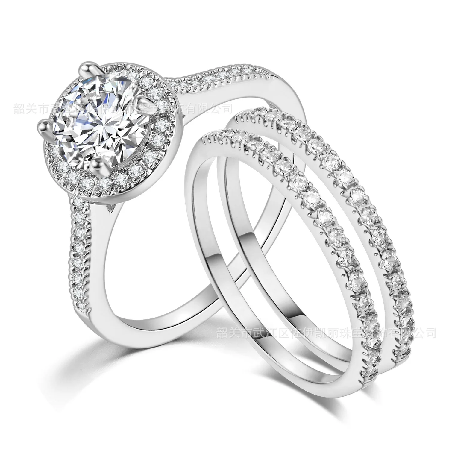 

Luxury Prong Setting Round Shape Cubic Zirconia Crystal Stone 2Pc Bridal Band Set Rose Gold Wedding Ring Set For Women