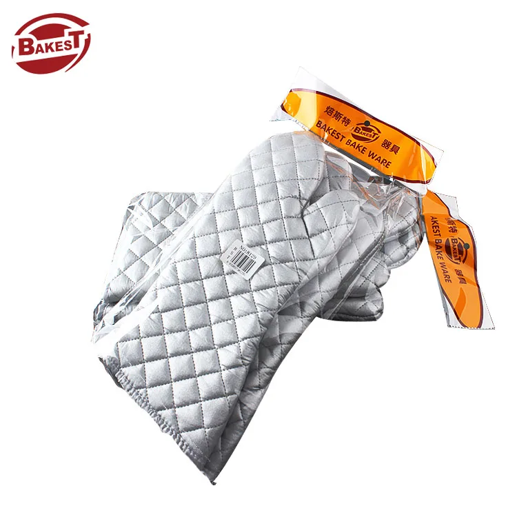 

Bakest factory price Silver Coated fireproof baking kitchen gloves Cotton Cheap Custom Oven Mitts