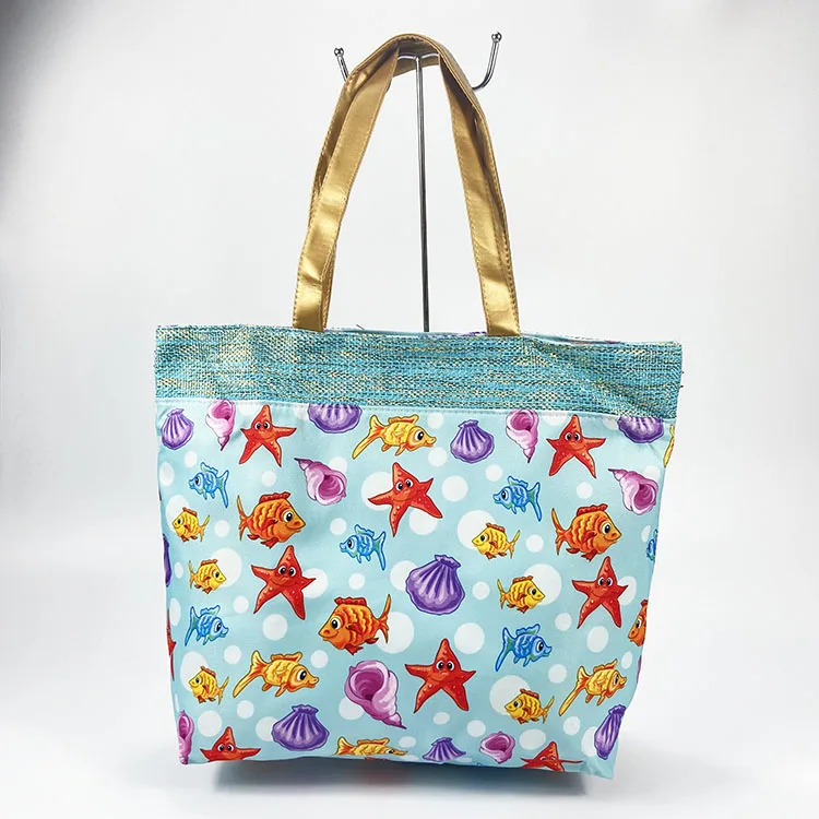 

Large Summer Fashion Polyester Under Sea Fish Print Beach Tote Bag, Multi