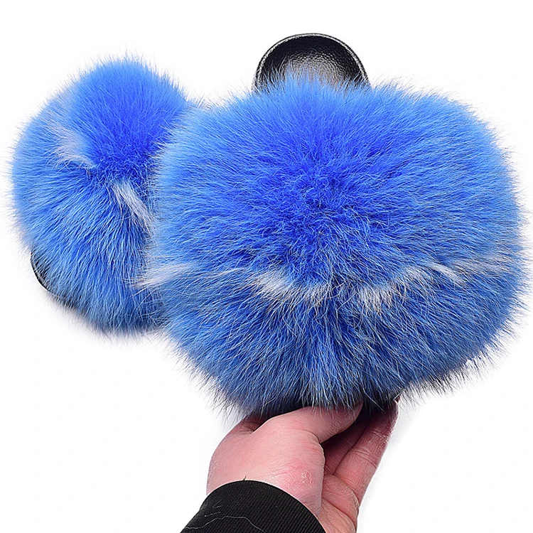 

Wholesale Women Fluffy Faux Fox Fur Slippers Ladies Soft Comfortable Furry Slippers Vendors