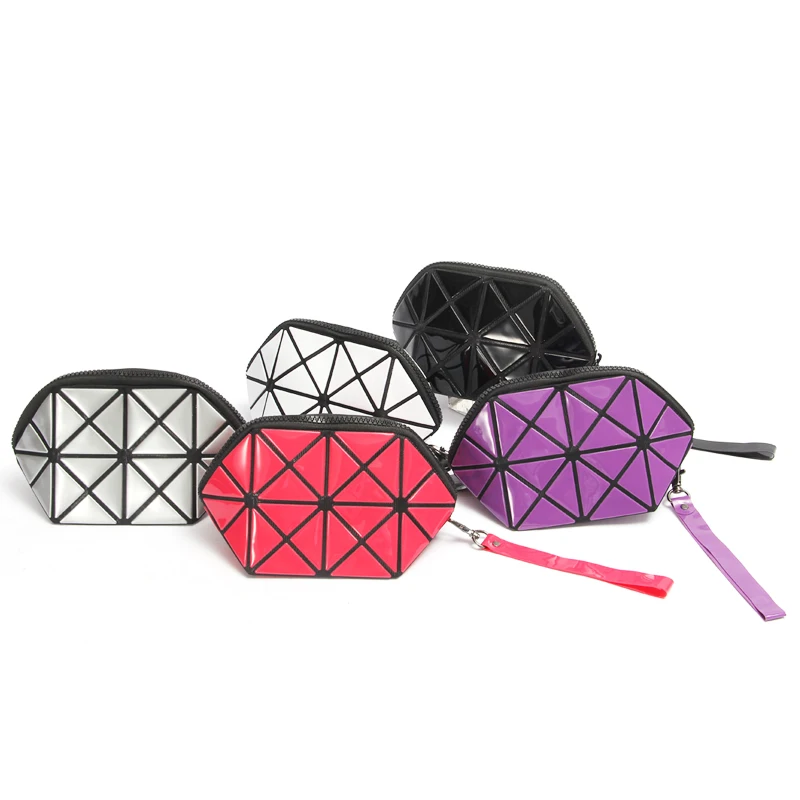 

Fashion 2022 geometric colorful cosmetic bag Makeup portable travel bag luminous PU large cosmetic bag, Silver,white,black,red,purple,yellow,green,pink,rose red