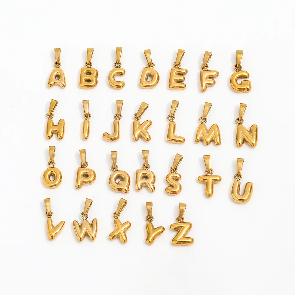 

2023 Trendy 18k PVD Gold Plated Stainless Steel Puff Bubble Cute Letters Alphabet Charm Pendant