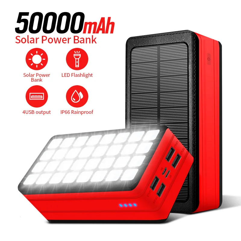 

PSOOO Camping Solar Power Bank Strong Lights Portable Solar Charger 50000mah Solar Power Bank