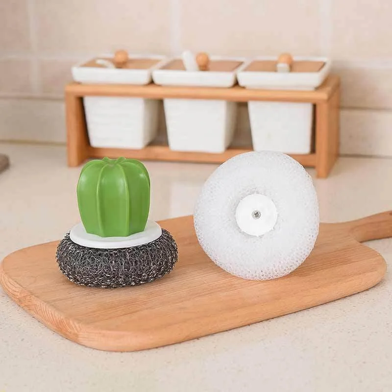 

Cactus Biodegradable Cleaning Scouring Pads Scrubber Cloth Kitchen Sponge Scrubber Scourer Wipe Holder Sink with Handle, White, black
